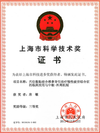 2013年 上海市科技进步三等奖 排名第二 个人证书